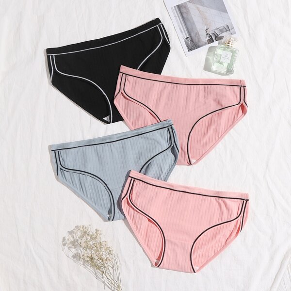 

4pack Contrast Binding Panty Set, Multicolor