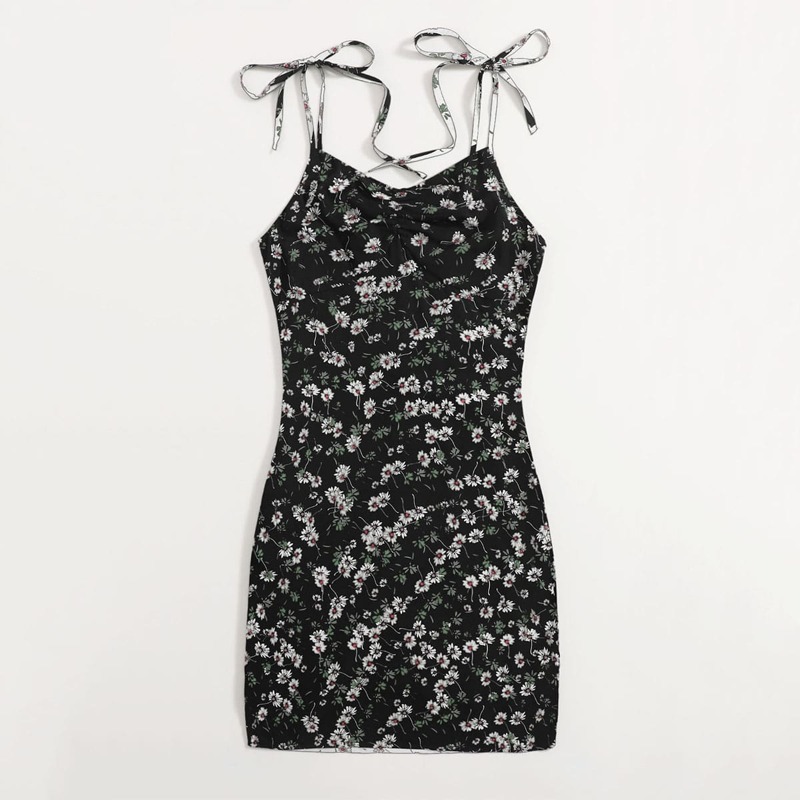 

Ditsy Floral Tie Shoulder Cami Dress, Black