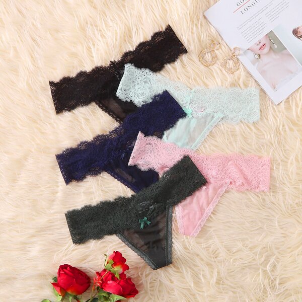 

5pack Contrast Lace Panty Set, Multicolor