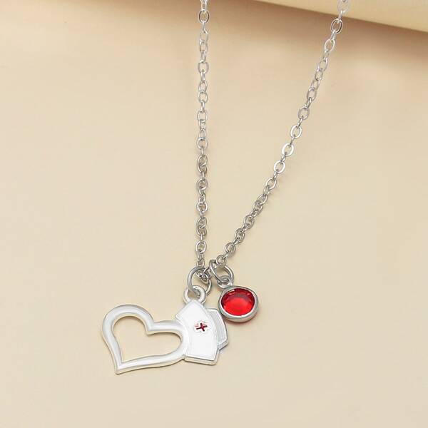 

Heart Charm Necklace, Multicolor