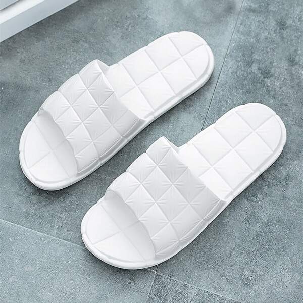 

Men Geometric Design Shower Slippers, White