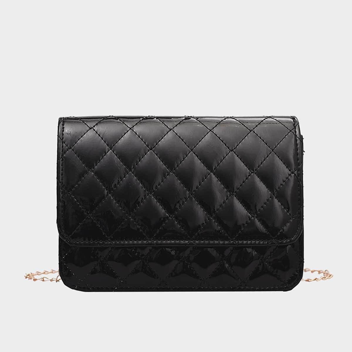 Quilted Chain Crossbody Bag, Black