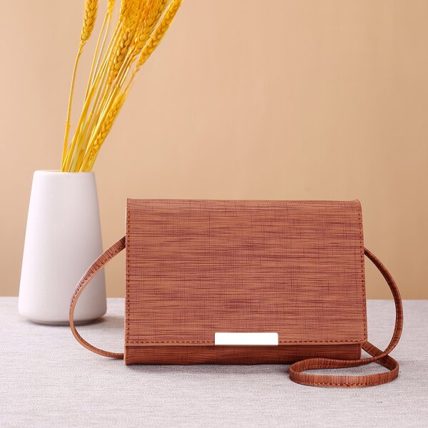 

Metal Decor Flap Crossbody Bag, Brown