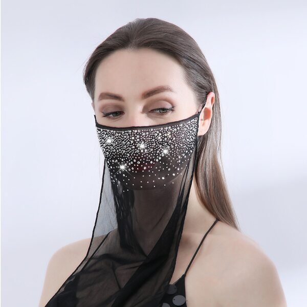 

Rhinestone Decor Face Veil, Black