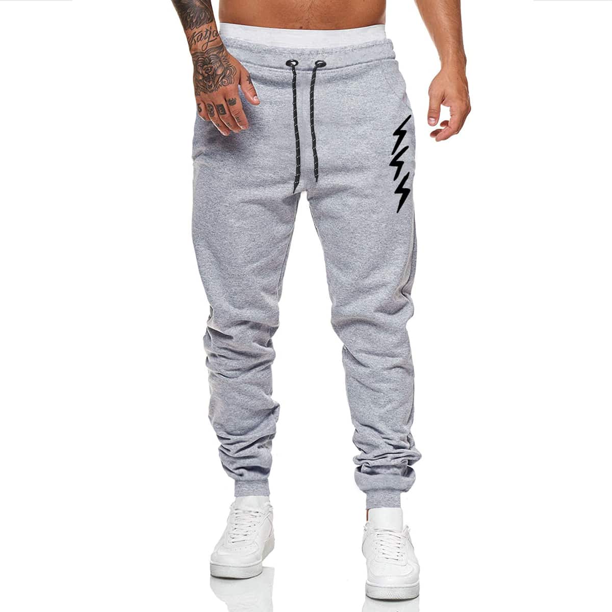 

Guys Lightning Graphic Drawstring Sweatpants, Light grey