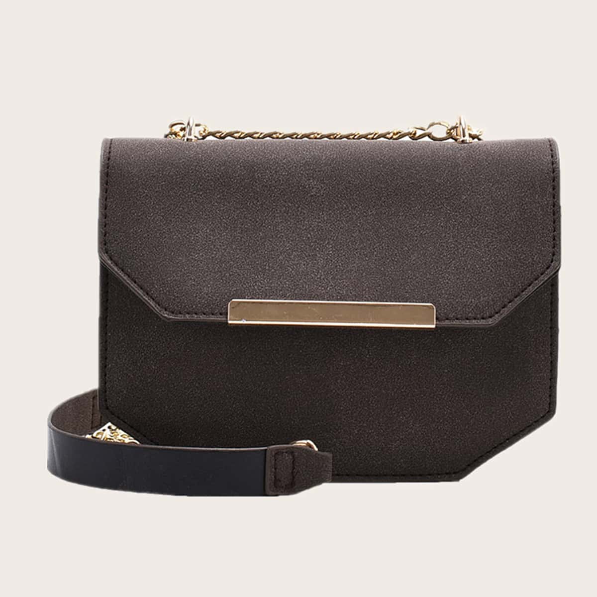 

Solid Geometric Flap Bag, Chocolate brown