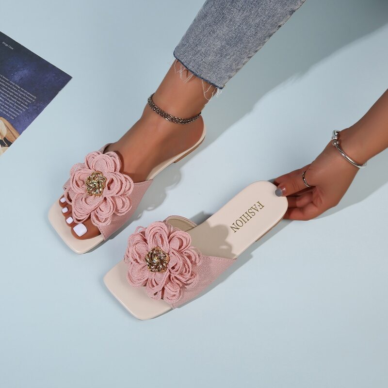 

Floral Decor Slide Sandals, Pink