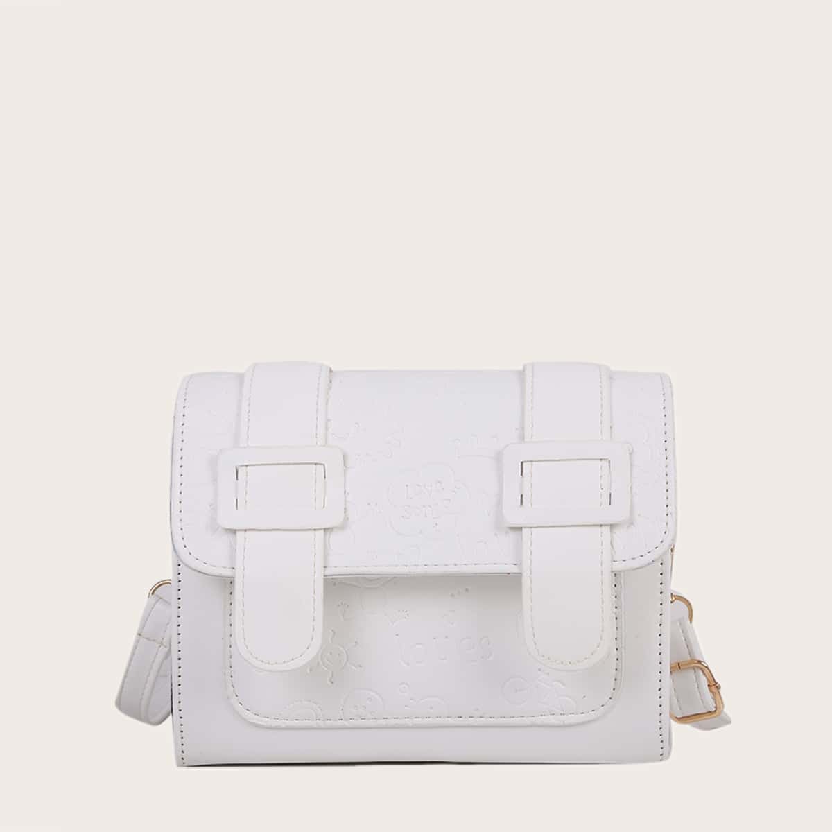 

Cartoon Embossed Crossbody Bag, White