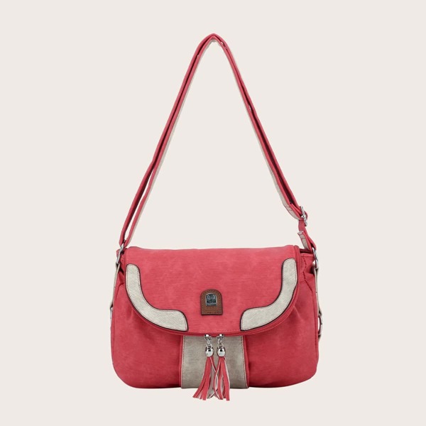 

Tassel Charm Flap Crossbody Bag, Red