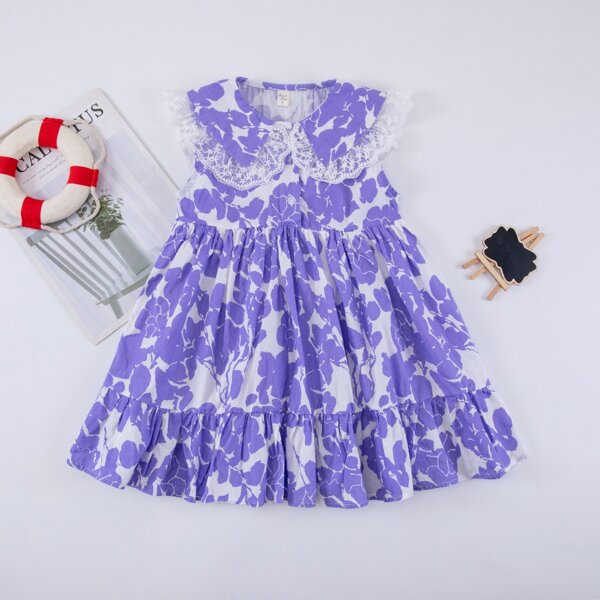 

Toddler Girls Floral Print Peter Pan Collar Dress, Multicolor