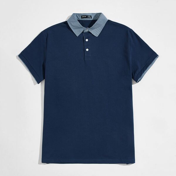 

Men Contrast Collar Polo Shirt, Navy blue
