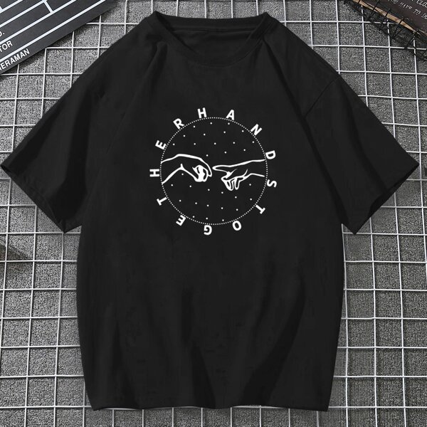 

Men Hand & Slogan Graphic Tee, Black
