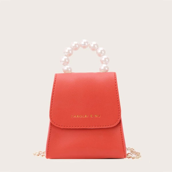 

Girls Faux Pearl Handle Satchel Bag, Red