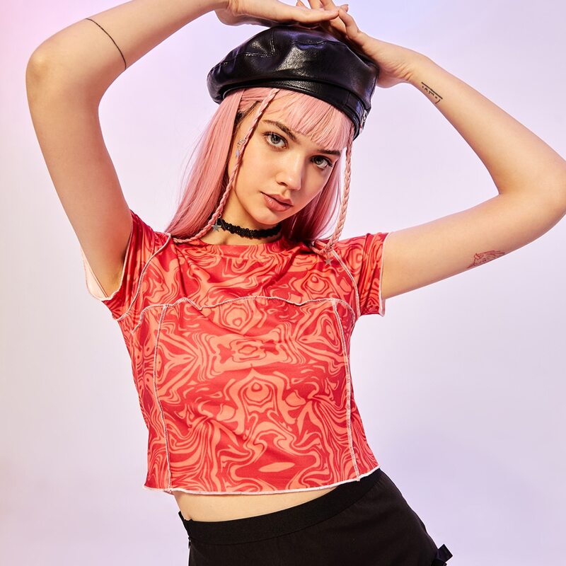 

Stitching Trim All Over Print Tee, Multicolor