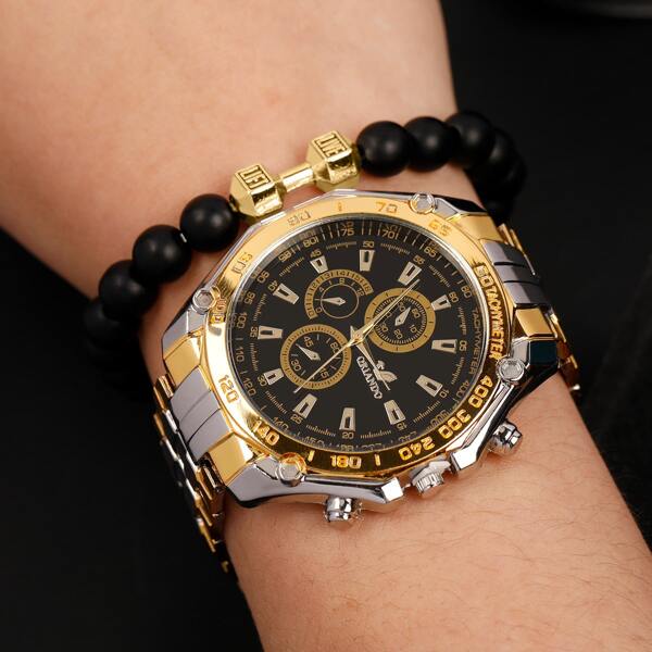 

1pc Men Triple Dial Quartz Watch & 1pc Bracelet