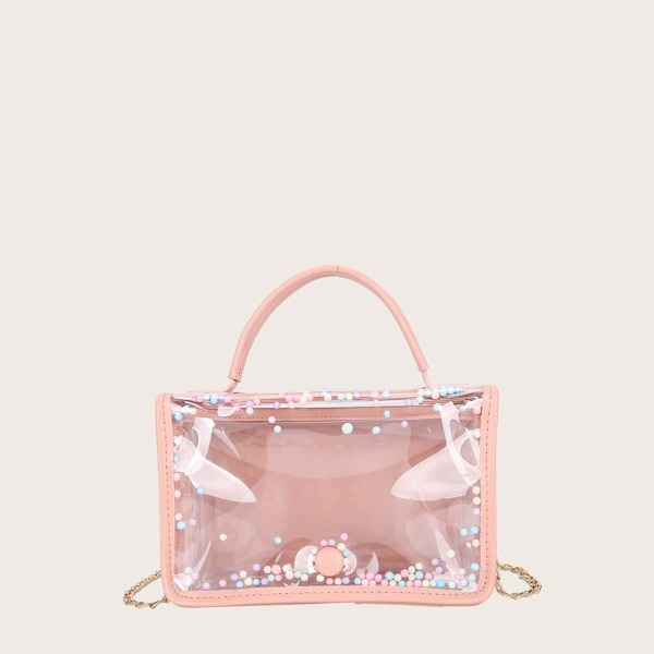 

Clear Bead Decor Chain Bag, Pink clear