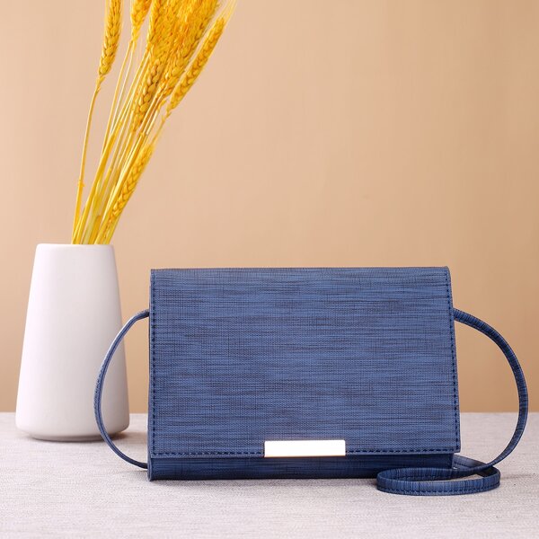 

Metal Decor Flap Crossbody Bag, Blue