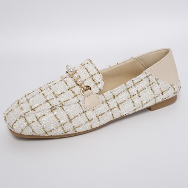 

Square Toe Faux Pearl Decor Flats, Beige