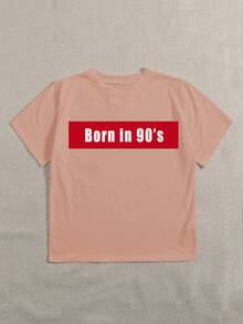 SHEIN Unity Camiseta con estampado de letra de manga corta - Rosa vieja - Ver 4