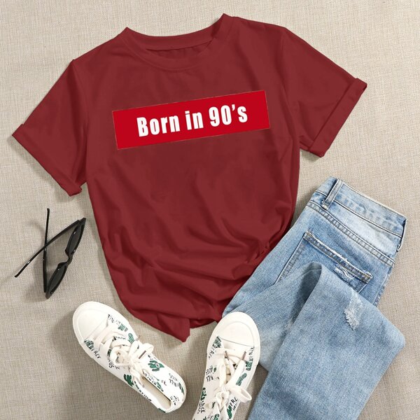 

Slogan Graphic Short Sleeve Tee, Burgundy