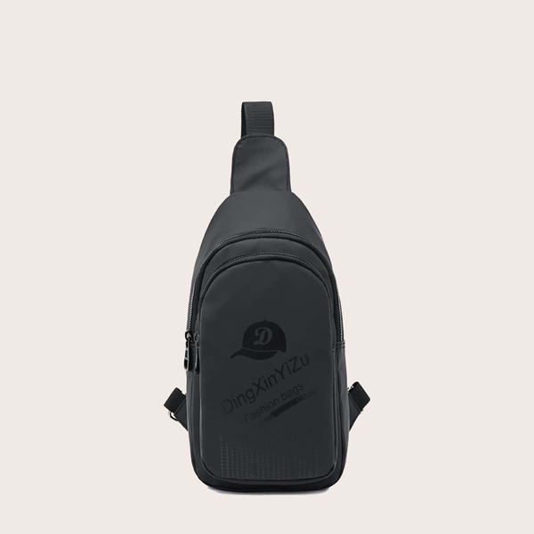 

Men Letter Graphic Sling Bag, Black