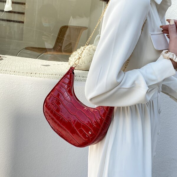 

Croc Embossed Chain Bag, Red