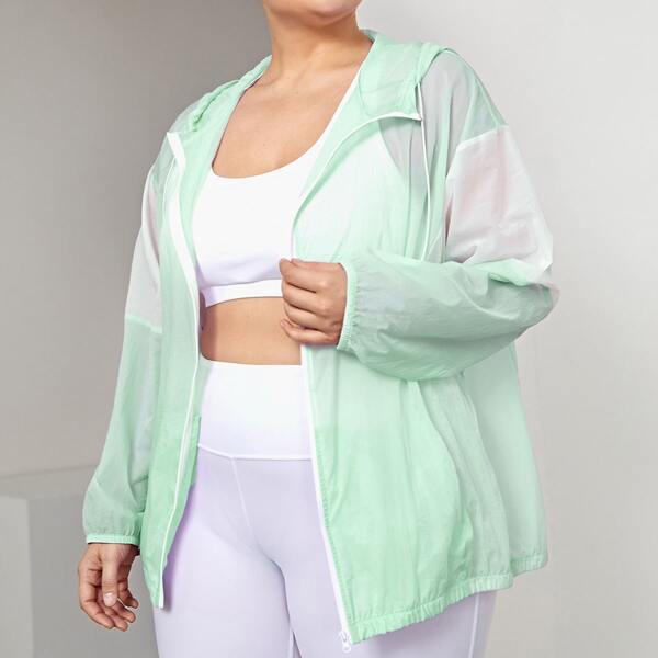 

Plus Zip Up Color Block Sports Jacket, Mint green