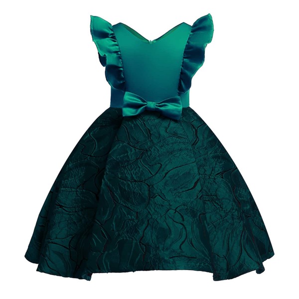 

Toddler Girls Bow Front Ruffle Trim Party Dress, Dark green