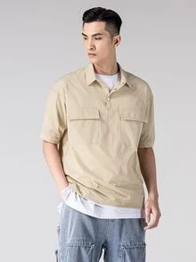 Men Solid Polo Collar Shirt - Khaki - View 3