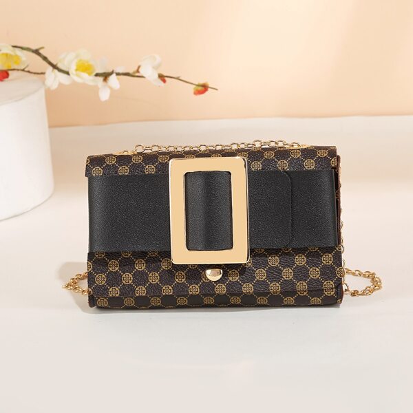 

Geometric Pattern Metal Decor Crossbody Bag, Coffee brown