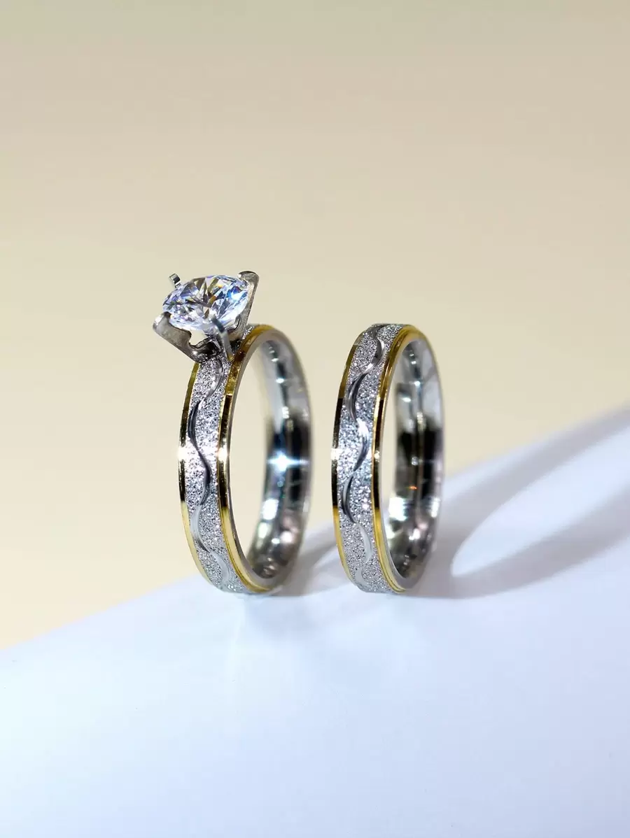 2 件哑光金色女士戒指，适合日常佩戴 - 銀色 - 查看 1