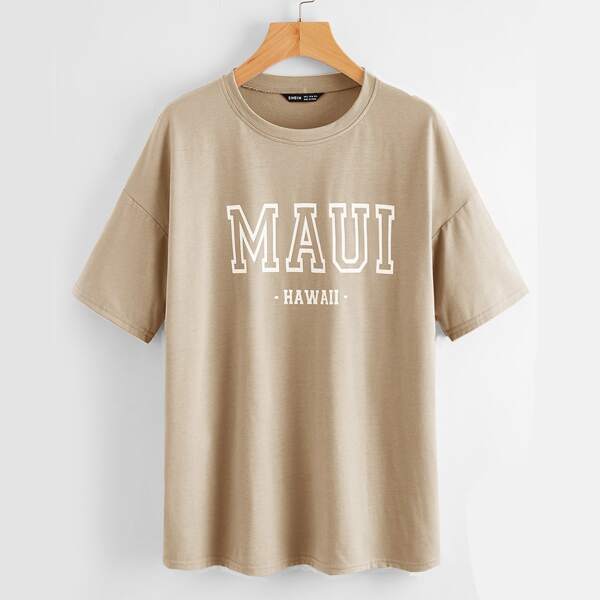 

Plus Letter Graphic Drop Shoulder Tee, Apricot