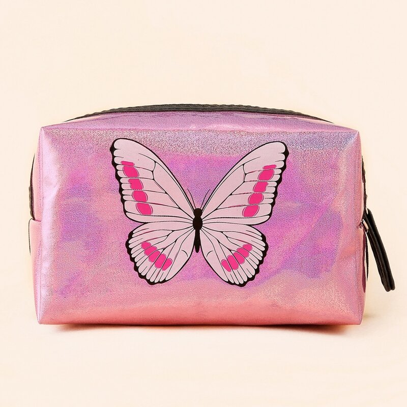 

Butterfly Pattern Glitter Square Makeup Bag, Multicolor