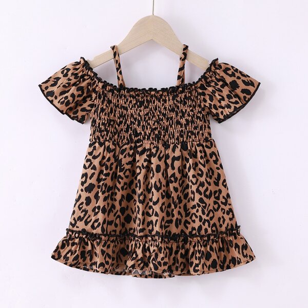 

Baby Girl Allover Print Cold Shoulder Smock Dress, Multicolor