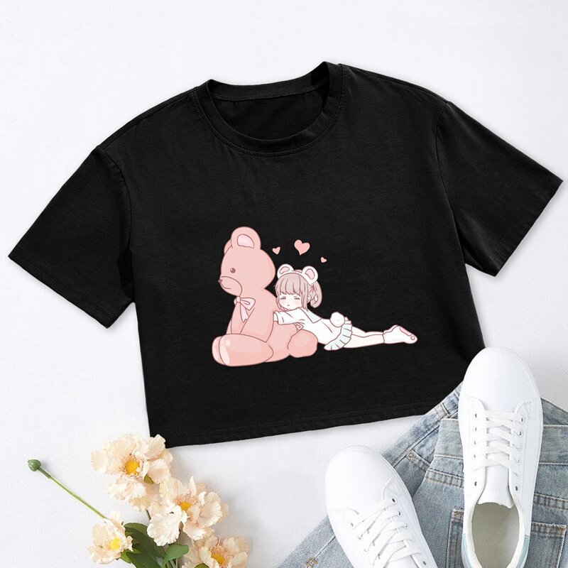 

Bear & Figure Graphic Crop Tee, Black