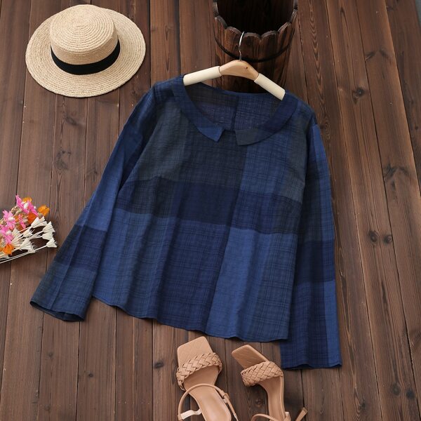 

Plus Round Neck Color Block Blouse, Navy blue