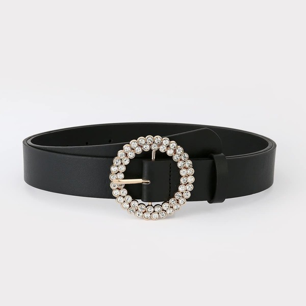 

Plus Rhinestone Round Buckle Belt, Black