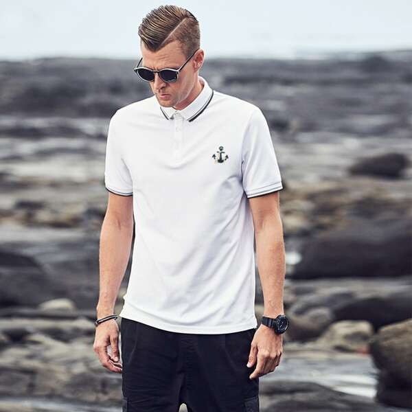 

Men Embroidery Detail Polo Shirt, White