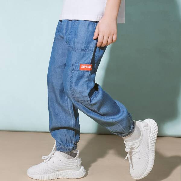 

Boys Letter Graphic Tapered Pants, Blue