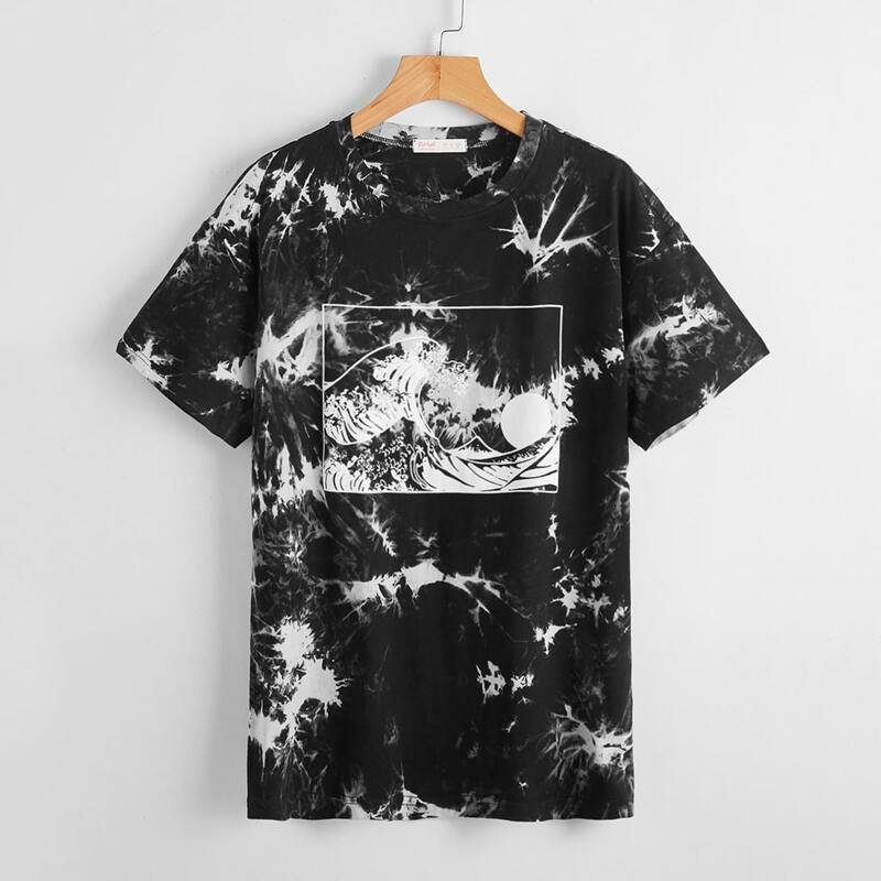 

Wave Graphic Tie Dye Tee, Black and white