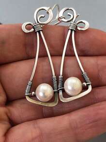 Aretes De Gota Con Decoración De Perlas Falsas - Plateado - Ver 3