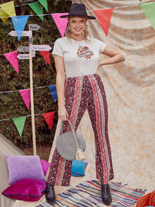 SHEIN 大碼印花喇叭褲 - 彩色 - 查看 5