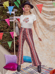 SHEIN 大碼印花喇叭褲 - 彩色 - 查看 2