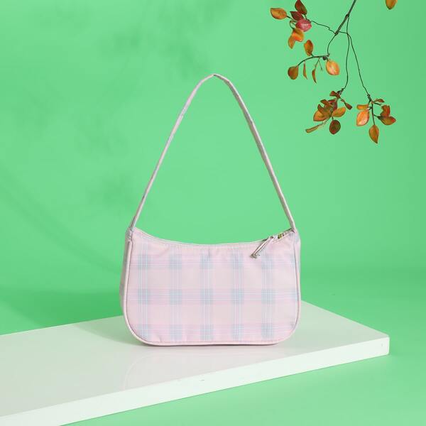 

Plaid Baguette Bag, Pink