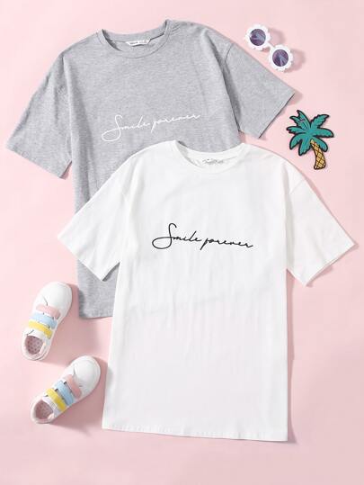 SHEIN Tween Girls 2 Packs Letter Graphic Dress