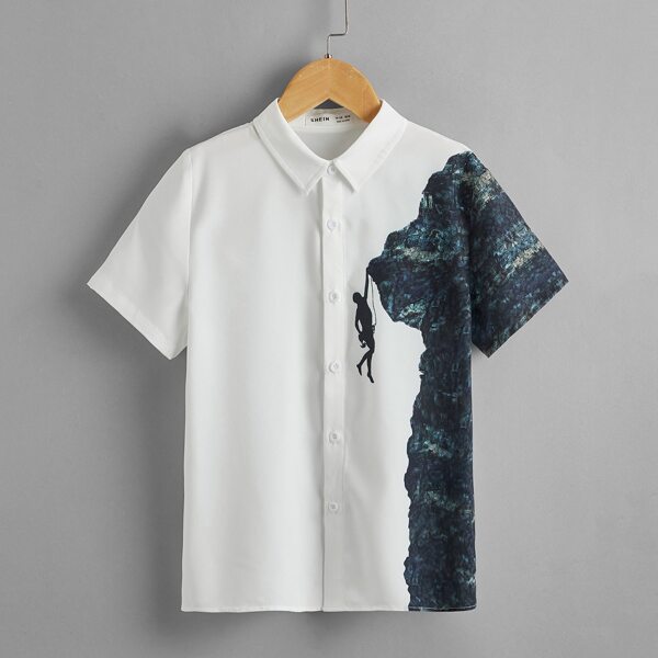 

Boys Figure Graphic Single Breasted Shirt, White