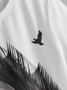 SHEIN Leap Crew Tween Boy Wild Goose Print Tee - Black and White - View 3