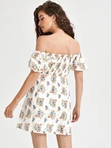 SHEIN 露肩小碎花棉布燒花洋裝