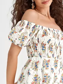 SHEIN 露肩小碎花棉布燒花洋裝