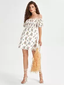 SHEIN 露肩小碎花棉布燒花洋裝